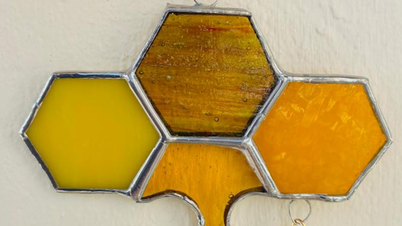 Honeycomb & Bee Suncatcher - Stained Glass Art With Luminar Glass Studios